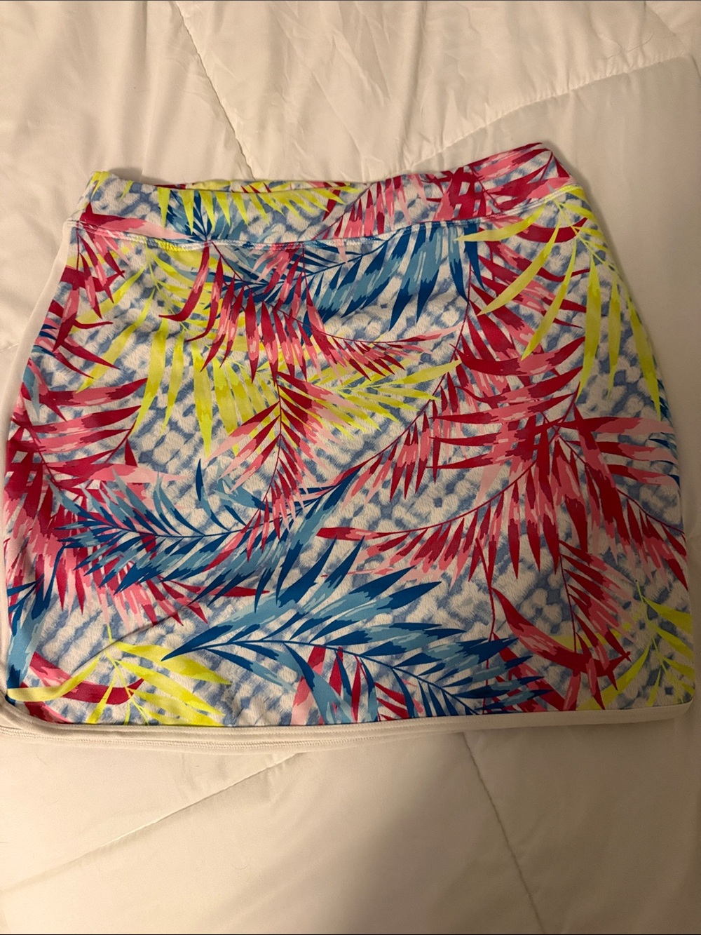 ZELOS Neon Palm Print Mini Skort in Pink, Blue & Yellow